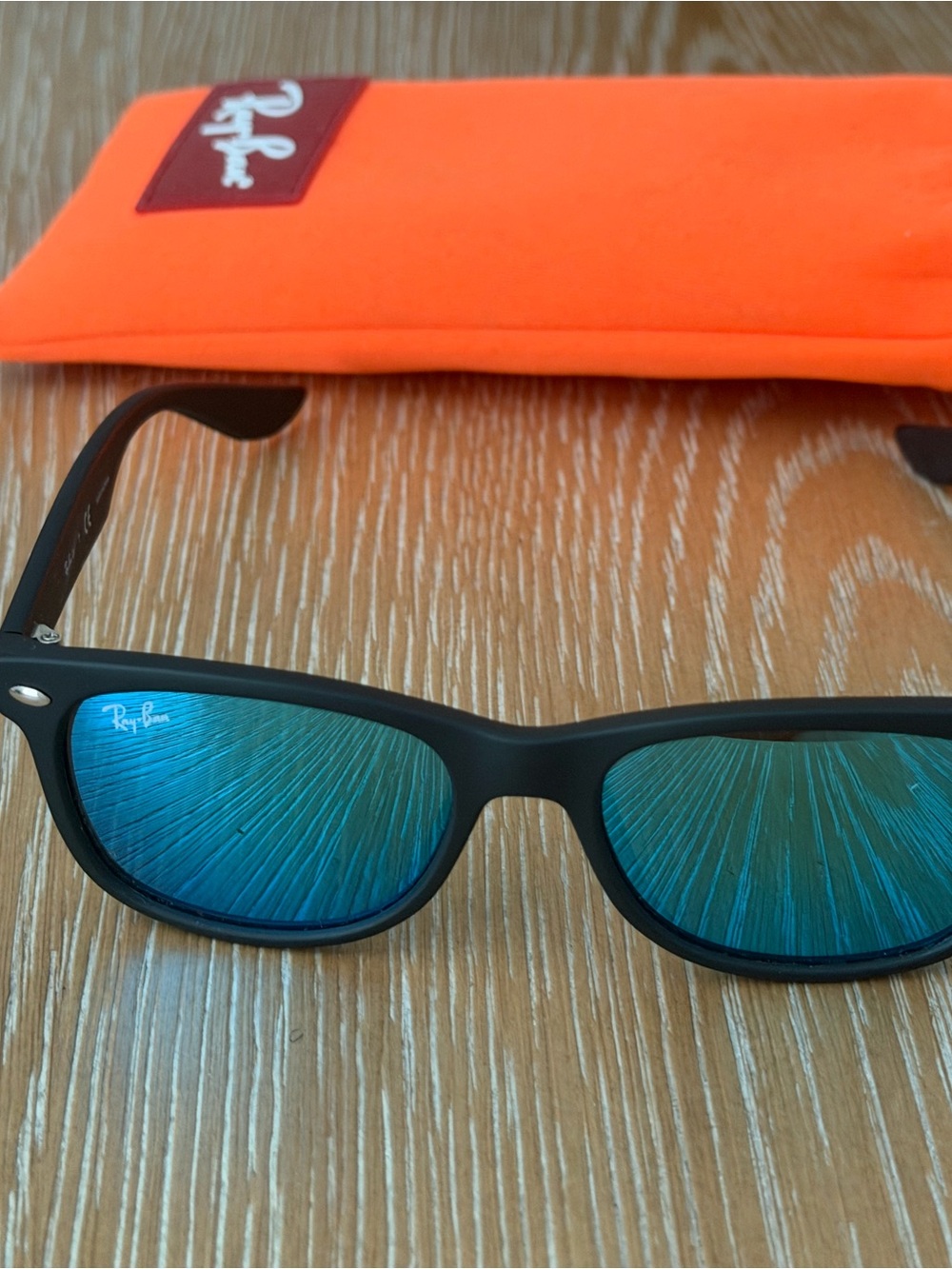 Ray-Ban Kids Black Frame Sunglasses with Blue Green Mirrored Lenses